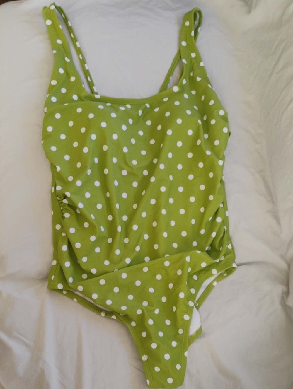 Women's Sz L Kona Sol Lime Green & White Polka Dot One-Piece Swimsuit Brand New